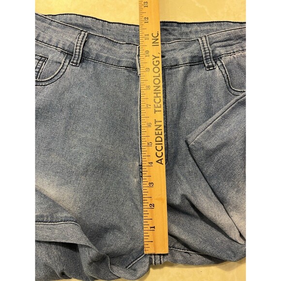 Y2K Embroidered Bell Bottom Wide Leg High Rise Distressed Raw Hem Med Wash XL - Picture 9 of 11